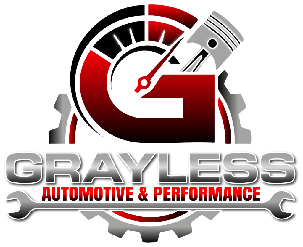 Official Logo for Grayless Automotive & Performance featuring a stylized gauge and piston 'G' design, representing ASE Master Certified auto repair and GM specialization in Clinton County.